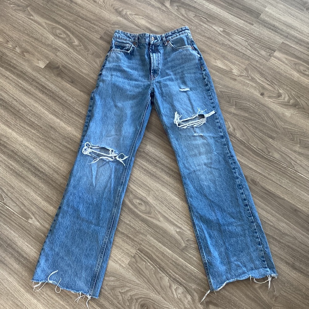 Zara ripped wide leg jeans